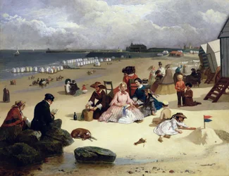 Strand von Littlehampton mit dem Pier, Climping dahinter, ca. 1888